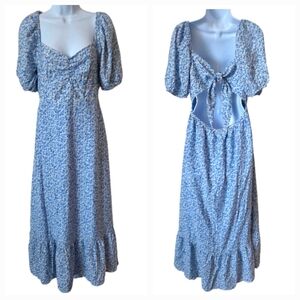 Blu Pepper Floral Blue Tie-Back Maxi Dress Women' Size Large